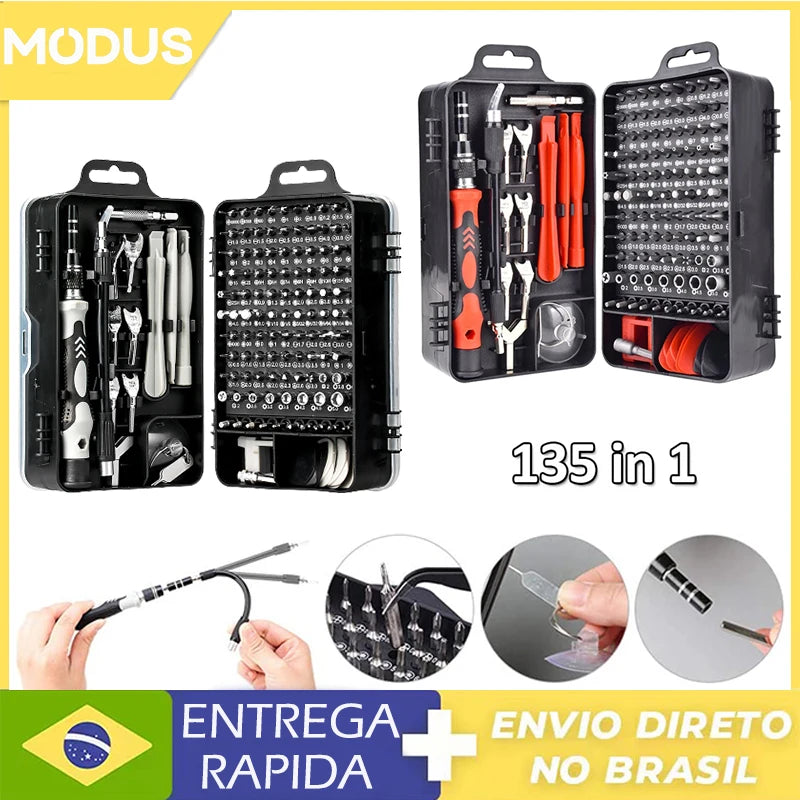 Kit Completo 135 em 1: Chave de Fenda de Precisão para Reparos Profissionais em Celulares